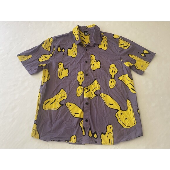 NEFF Men's Daily Button Up Smiley Face Purple Yellow Size Large - Picture 7 of 7